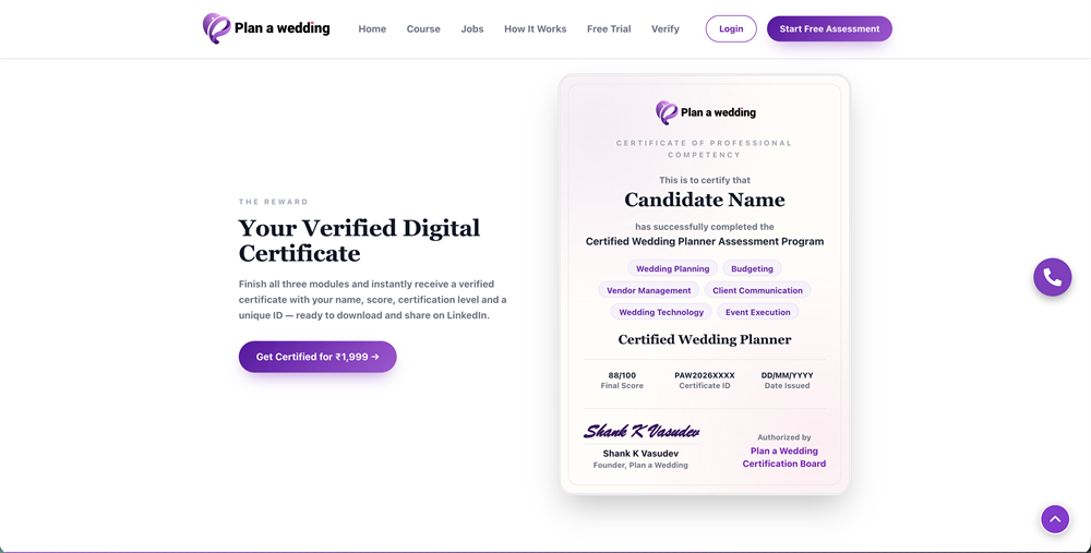Wedding Course page preview