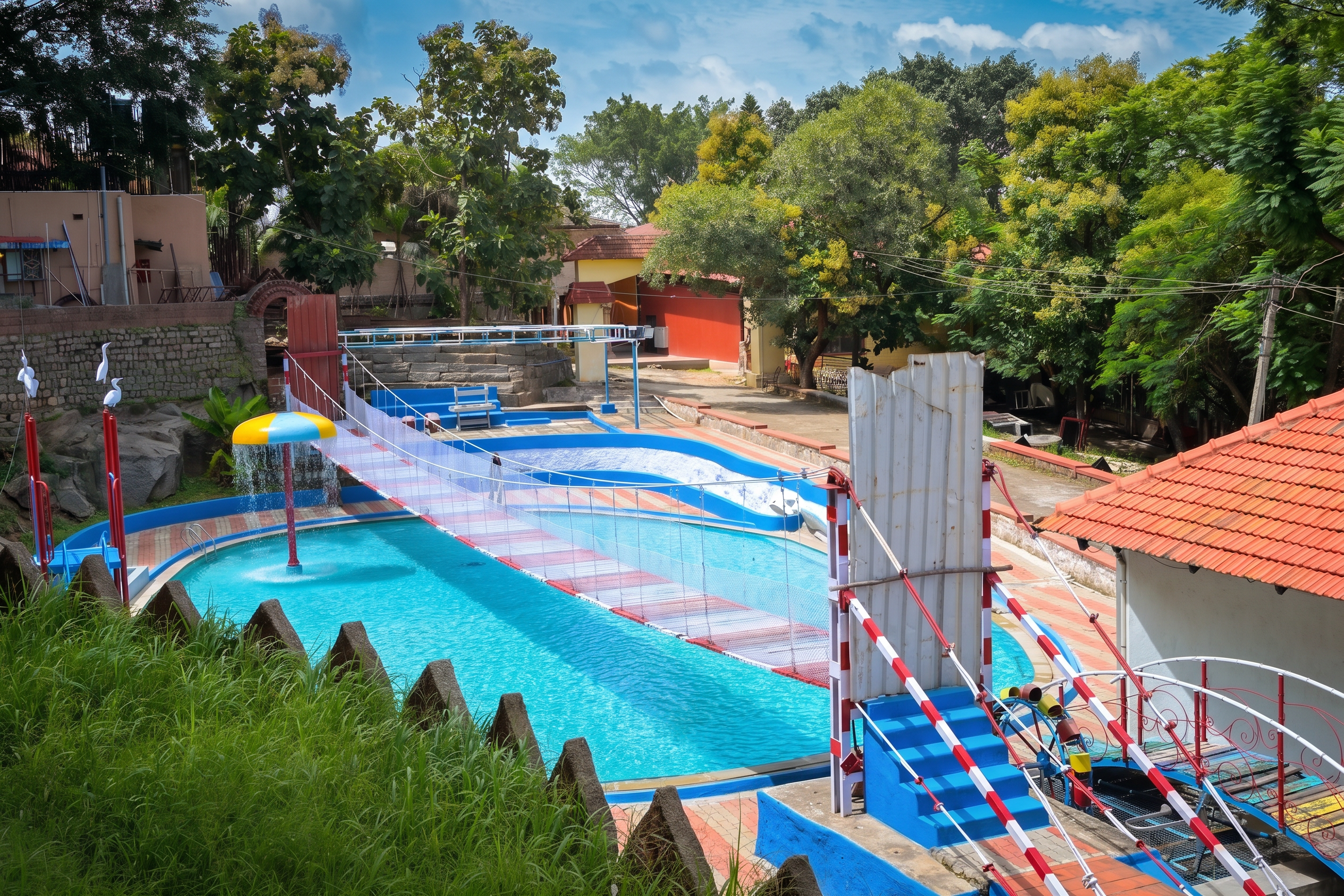 Swimming pool and activity area on the resort grounds