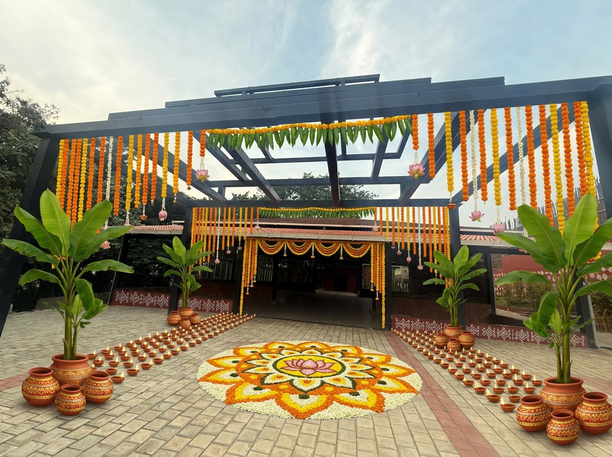 Traditional Yellow & Orange Marigold Haldi Decor at ARC Pyramid