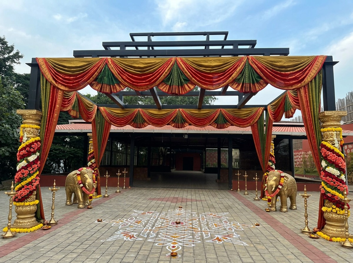 Royal Silk Drapes & Golden Elephant Entrance Walkway at ARC Pyramid