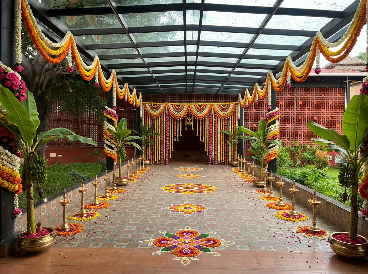 Yellow & Orange Marigold Swag Canopy Walkway at ARC Pyramid