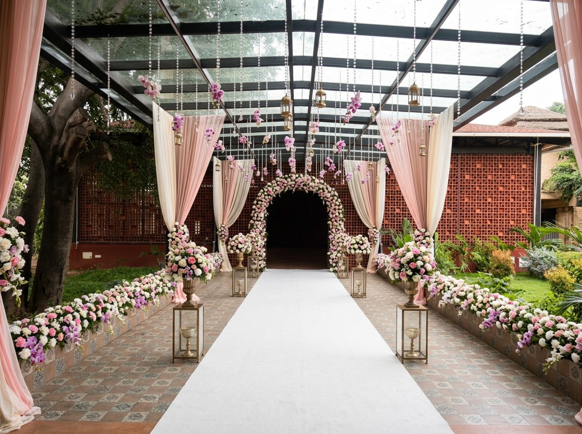 Pastel Floral & Crystal Glass Canopy Entrance Walkway at ARC Pyramid
