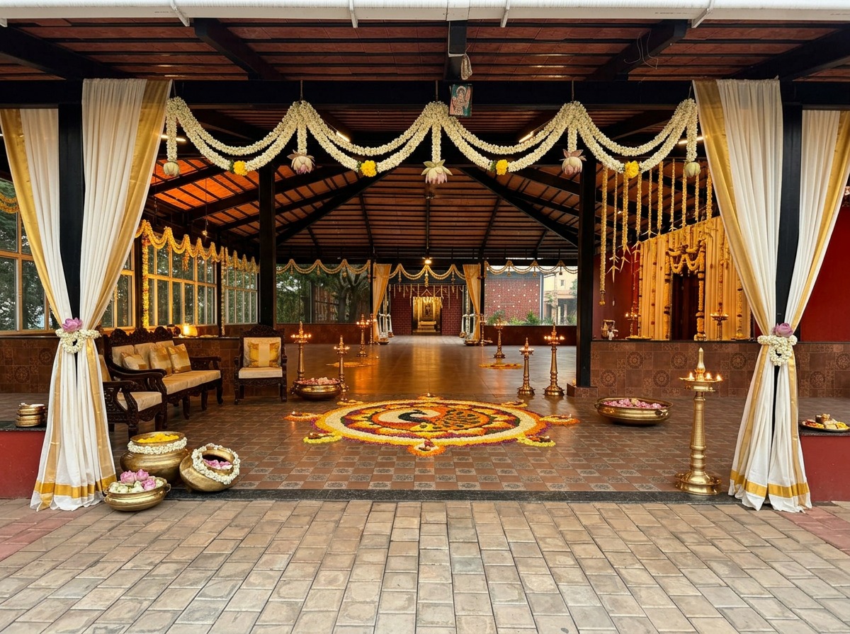 Banquet Hall Interior with Seating Layout & Wooden Ceiling at ARC Pyramid