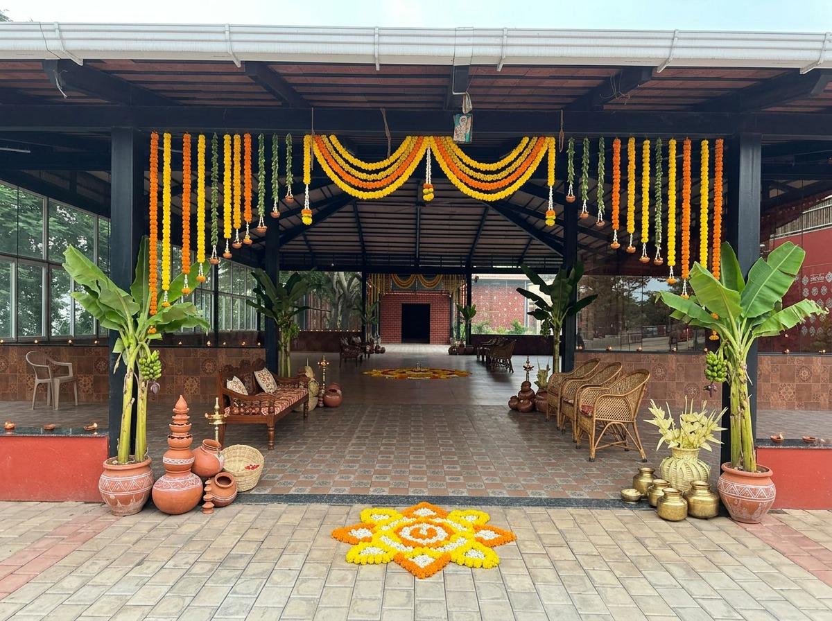 Traditional Marigold & Urli Decor Setup at ARC Pyramid