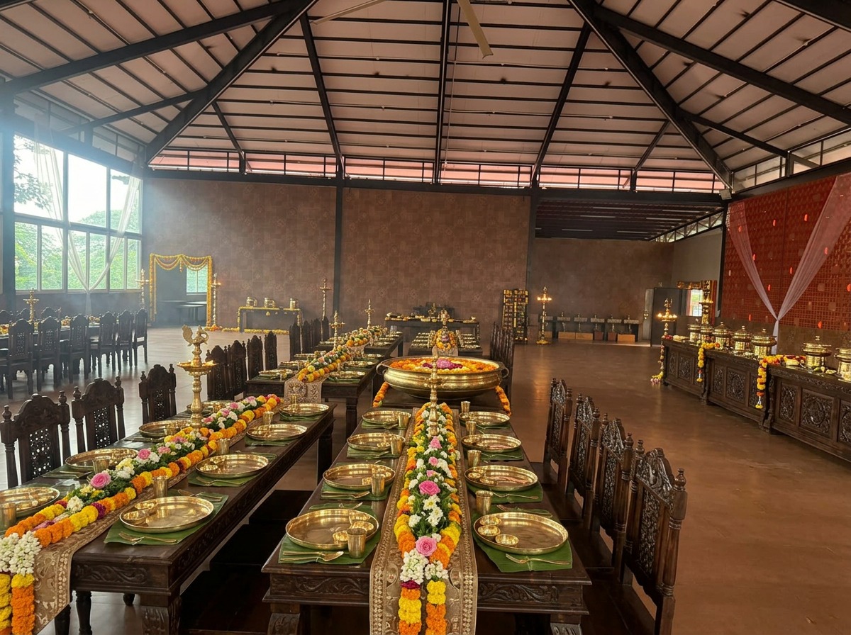 Royal Traditional Wooden Dining Setup with Brass Thali at ARC Pyramid