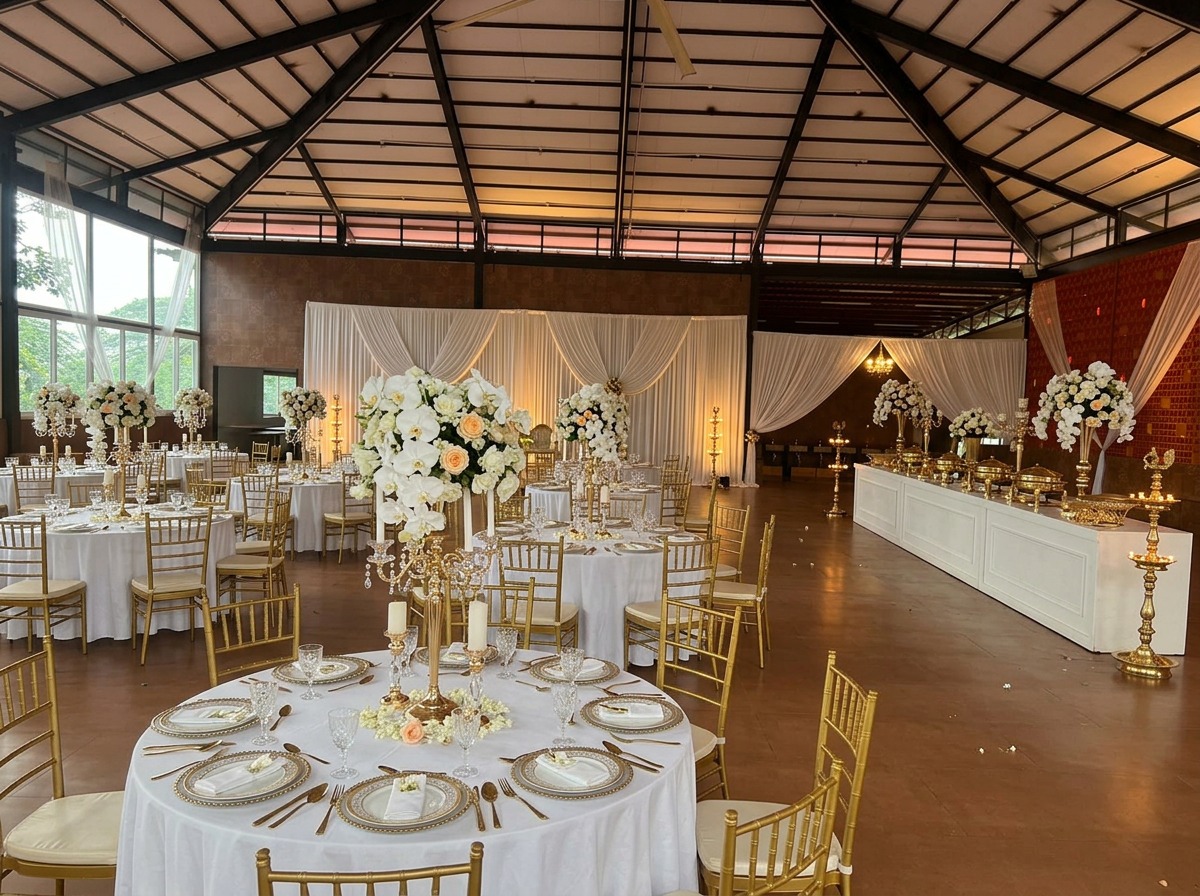 Luxury White & Gold Reception Dining Layout at ARC Pyramid